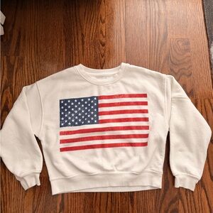art class White Sweatshirt with Red & Blue Flag Graphic